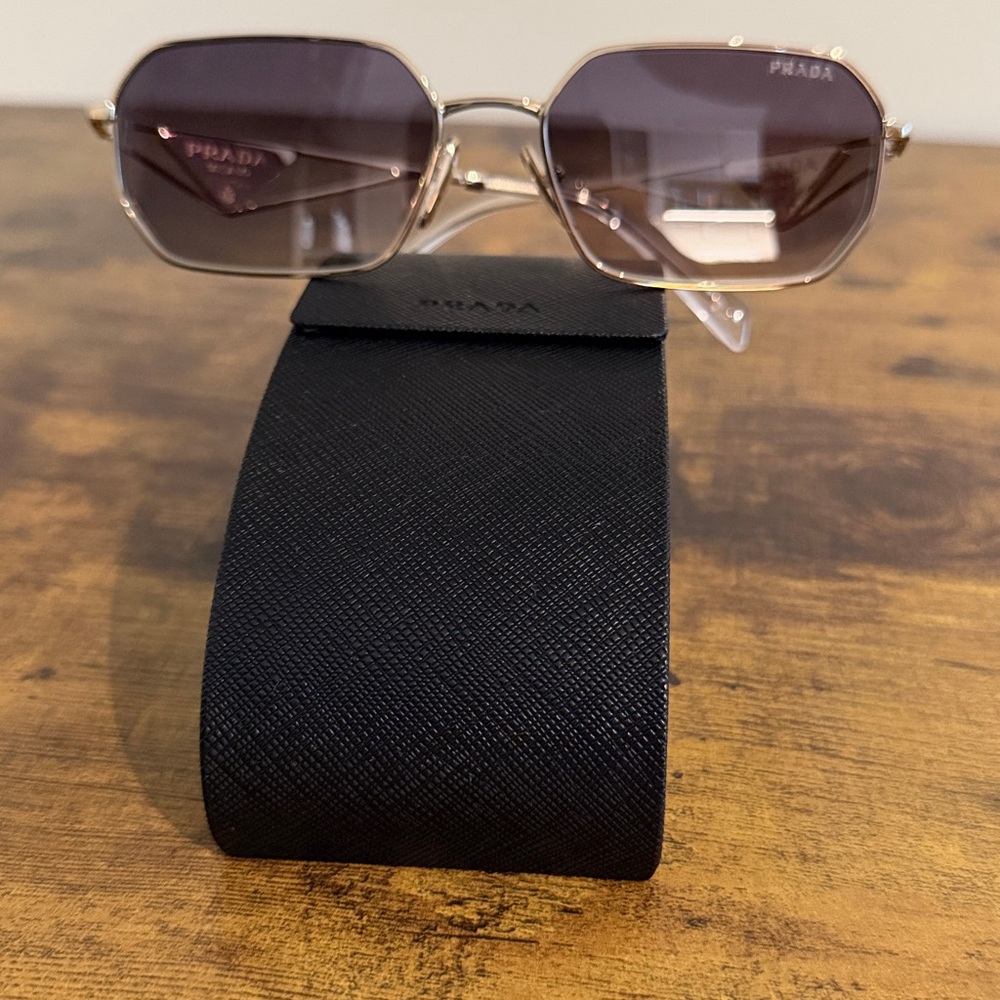 Prada Gold Hexagonal Sunglasses with Dark Lenses - Picture 6 of 12
